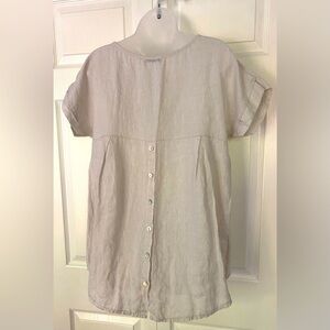 Terzo Millennio 100% Linen Short Sleeve Hi-Low Hem Tunic Top Shirt Size Small